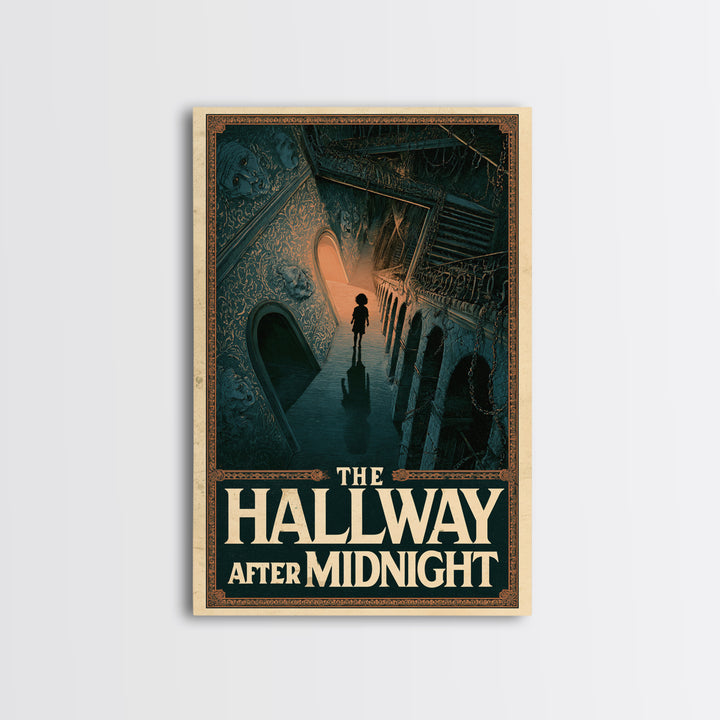 The Hallway After Midnight, English Language Horror Movie Poster, Architectural Etching Art, Classic Monster Poster