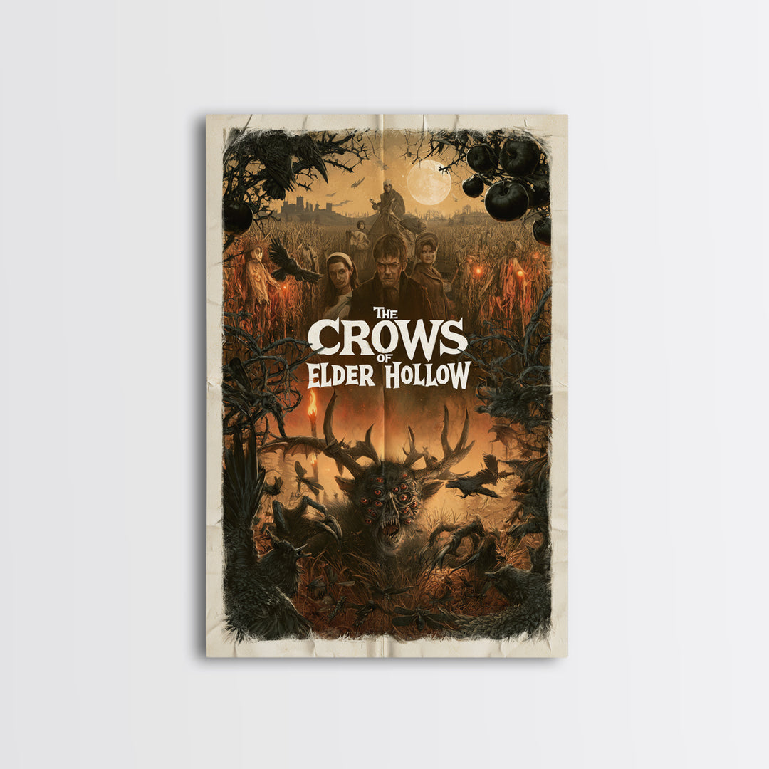 The Crows Of Elder Hollow, English Language Horror Movie Poster, 1960s Horror Art, Gothic Cinema Wall Art, Framed Canvas Print