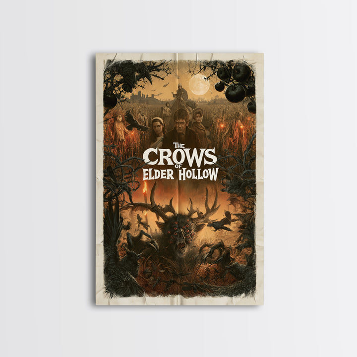 The Crows Of Elder Hollow, English Language Horror Movie Poster, 1960s Horror Art, Gothic Cinema Wall Art, Framed Canvas Print