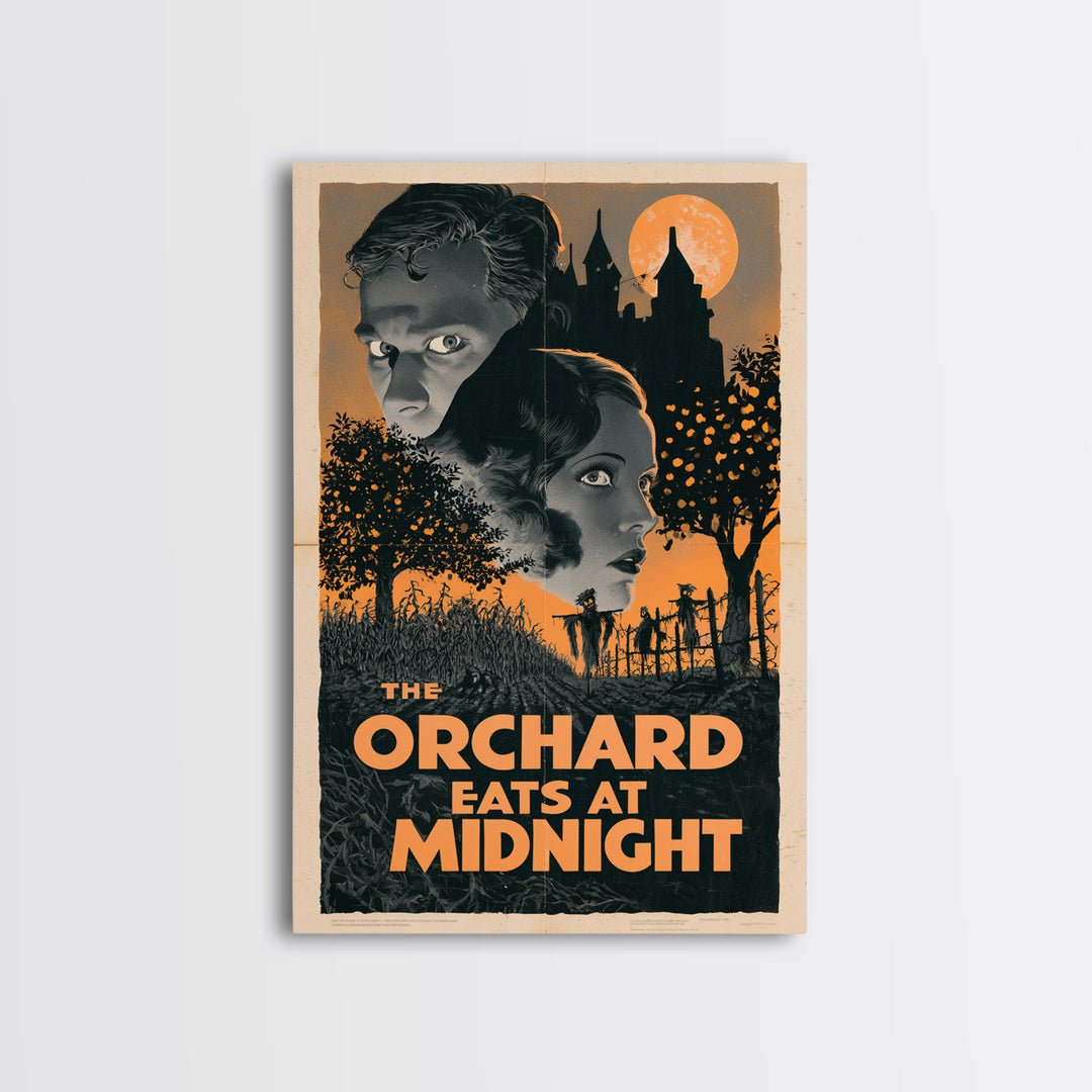 The Orchard Eats At Midnight, English Language Horror Movie Poster, 1930s Horror Art, Retro Horror Movie Art, Framed Canvas Print