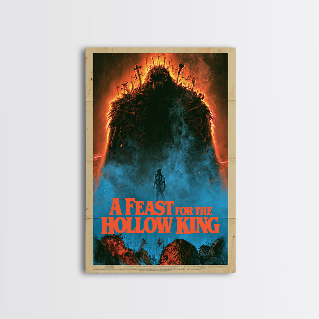 A Feast For The Hollow King, English Language Horror Movie Poster, 1980s Vhs Nightmare Cover Inspired Art, Cult Horror Poster
