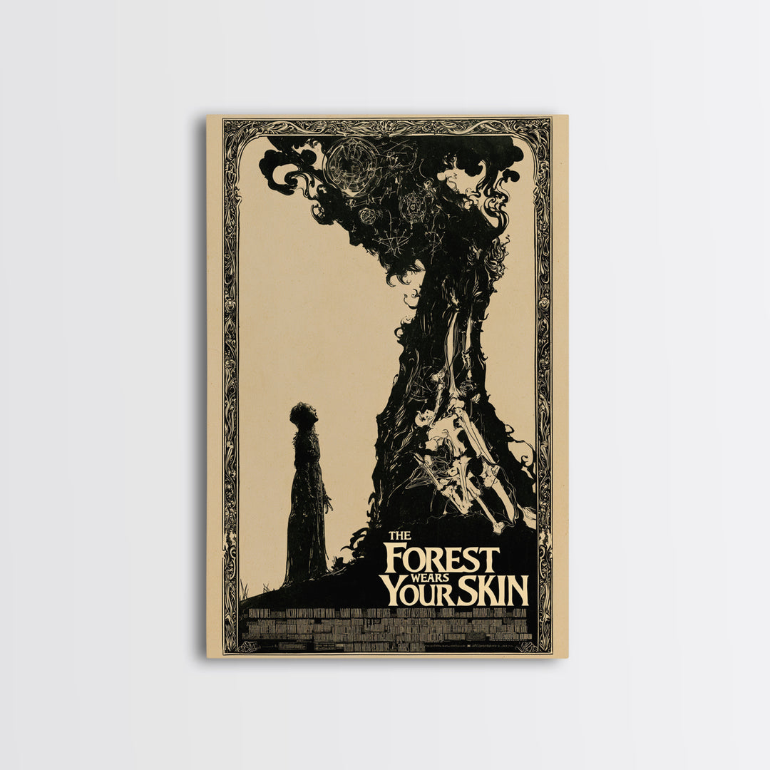 The Forest Wears Your Skin, English Language Horror Movie Poster, Decadent Line Art, Retro Horror Movie Art, Framed Canvas Print