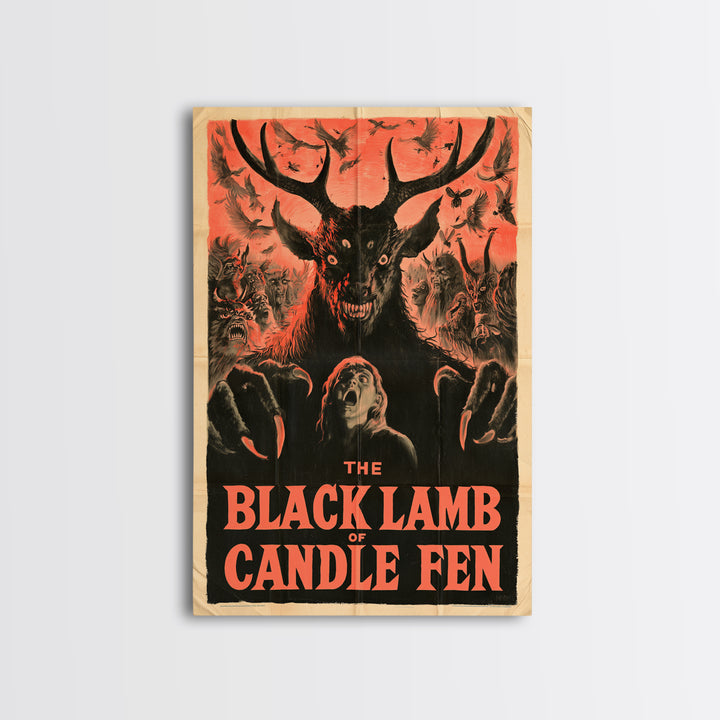 The Black Lamb Of Candle Fen, English Language Horror Movie Poster, 1950s Creature-Feature One-Sheet Inspired Art, Gothic Cinema Wall Art