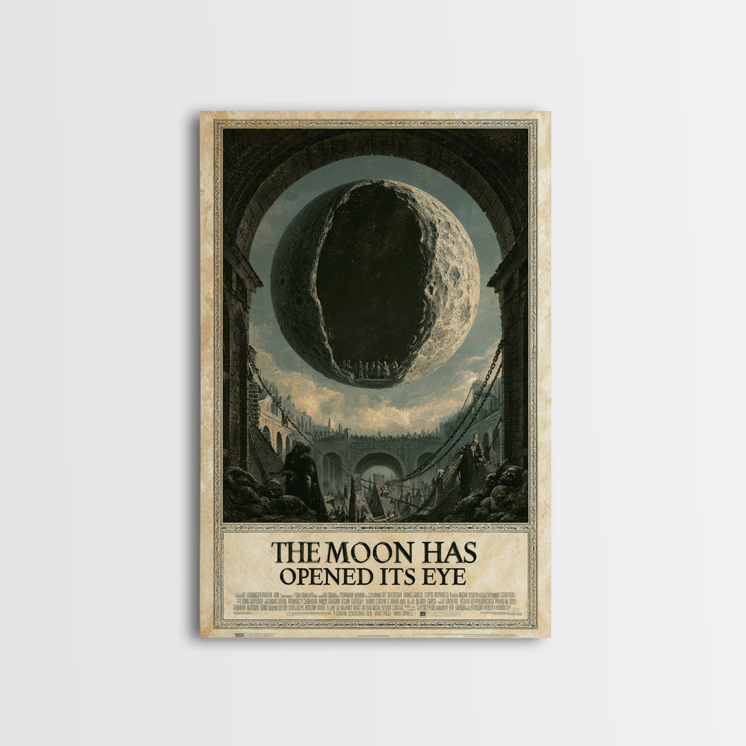 The Moon Has Opened Its Eye, English Language Horror Movie Poster, Architectural Etching Art, Retro Horror Movie Art
