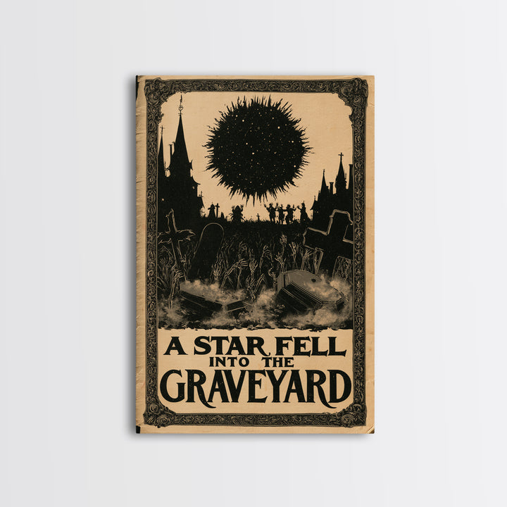 A Star Fell Into The Graveyard, English Language Horror Movie Poster, Decadent Line Art, Gothic Cinema Wall Art, Canvas Print