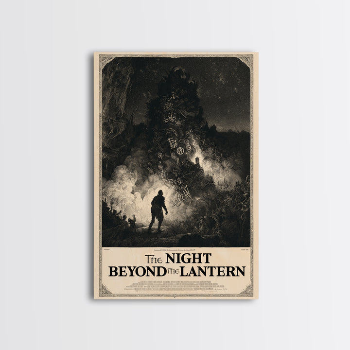 The Night Beyond The Lantern, English Language Horror Movie Poster, Gothic Engraving Art, Cult Horror Poster, Framed Canvas Print