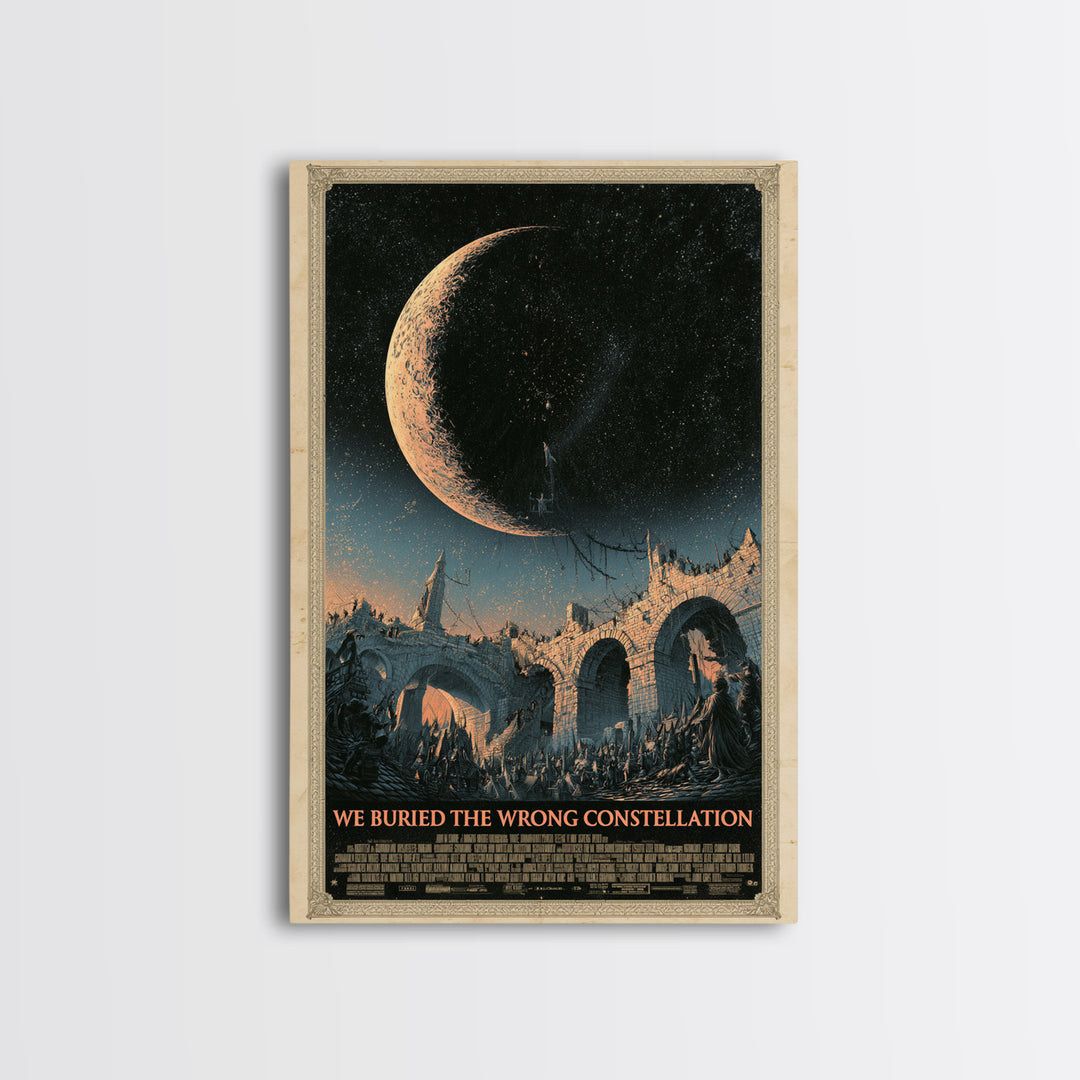 We Buried The Wrong Constellation, English Language Horror Movie Poster, Architectural Etching Art, Retro Horror Movie Art