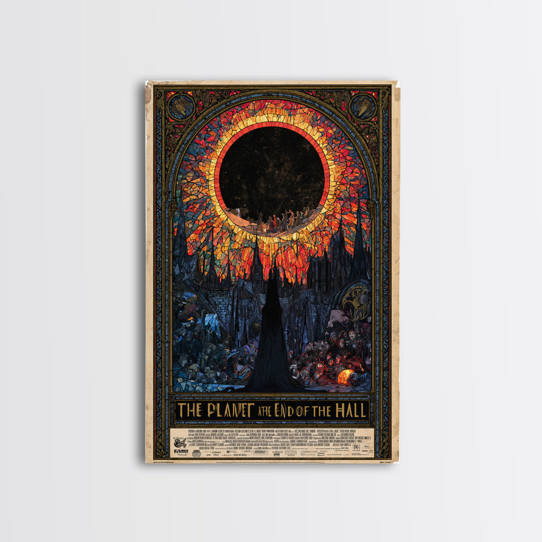 The Planet At The End Of The Hall, English Language Horror Movie Poster, Stained Glass Gothic Art, Gothic Cinema Wall Art, Canvas Print