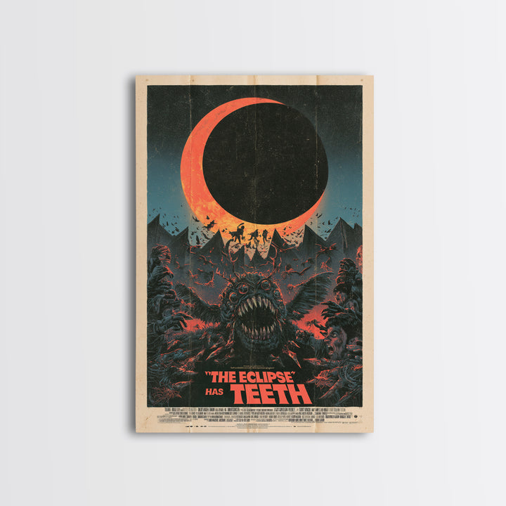 The Eclipse Has Teeth, English Language Horror Movie Poster, Giallo Horror Art, Gothic Cinema Wall Art, Framed Canvas Print