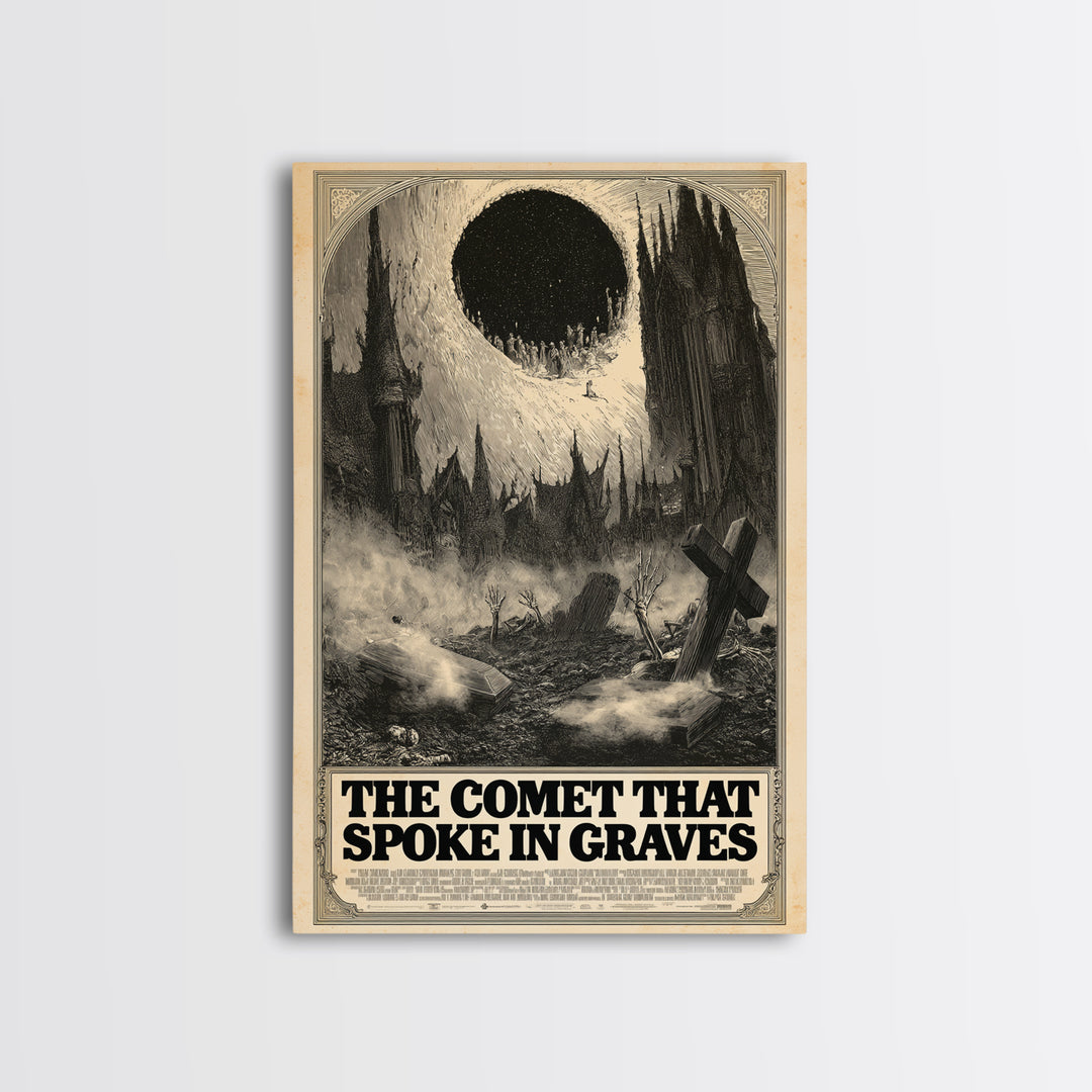 The Comet That Spoke In Graves, English Language Horror Movie Poster, Gothic Engraving Art, Retro Horror Movie Art, Canvas Print