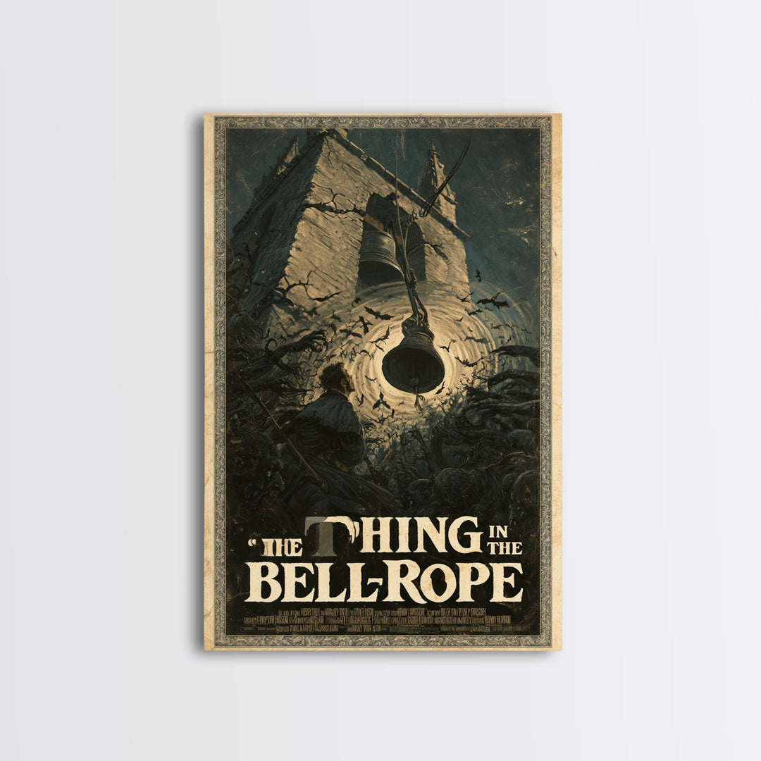 The Thing In The Bell-Rope, English Language Horror Movie Poster, Gothic Nightmare Art, Retro Horror Movie Art, Framed Canvas Print