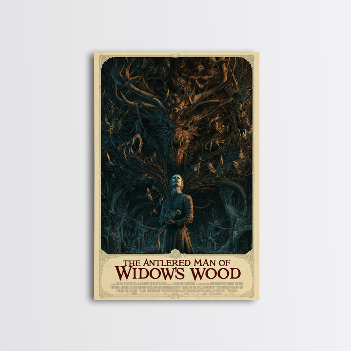The Antlered Man Of Widow'S Wood, English Language Horror Movie Poster, Architectural Etching Art, Retro Horror Movie Art
