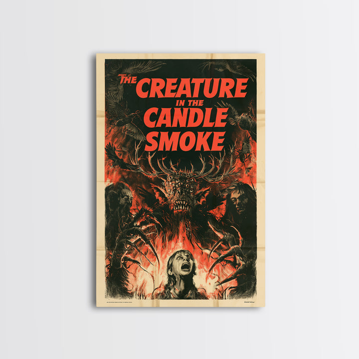 The Creature In The Candle Smoke, English Language Horror Movie Poster, 1950s Creature-Feature One-Sheet Inspired Art, Cult Horror Poster