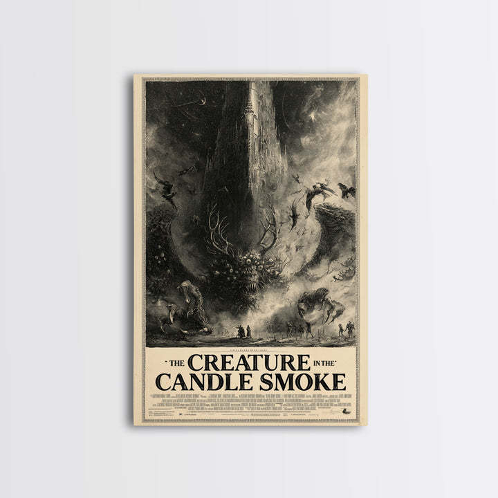 The Creature In The Candle Smoke, English Language Horror Movie Poster, Gothic Engraving Art, Cult Horror Poster, Framed Canvas Print
