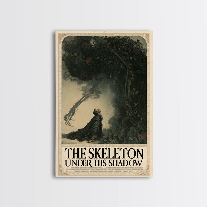 The Skeleton Under His Shadow, English Language Horror Movie Poster, Gothic Nightmare Art, Cult Horror Poster, Framed Canvas Print