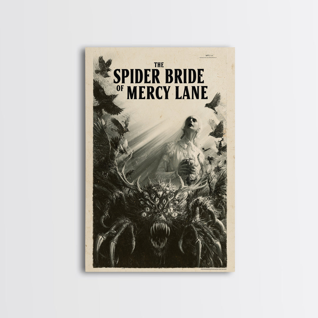The Spider Bride Of Mercy Lane, English Language Horror Movie Poster, 1930s Horror Art, Retro Horror Movie Art, Framed Canvas Print