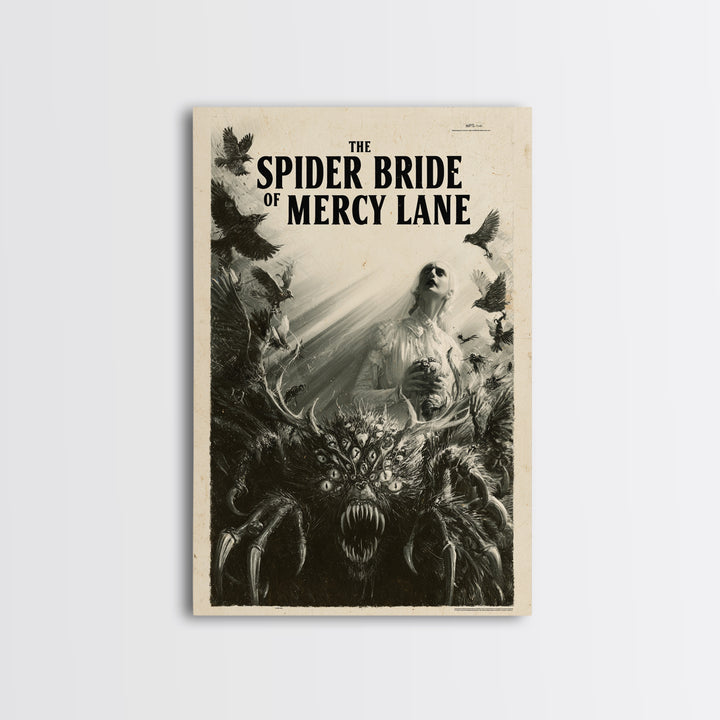 The Spider Bride Of Mercy Lane, English Language Horror Movie Poster, 1930s Horror Art, Retro Horror Movie Art, Framed Canvas Print