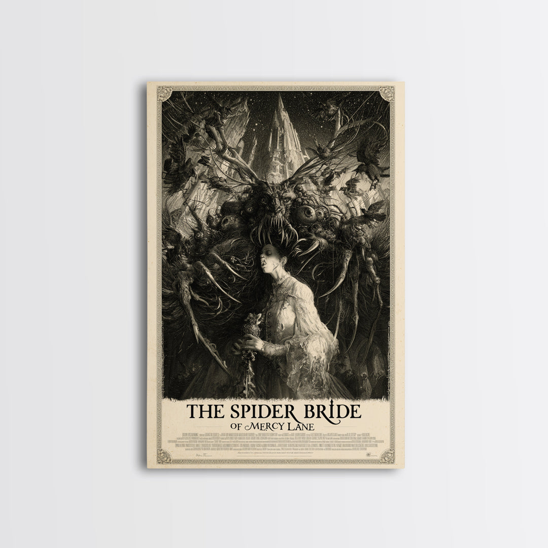 The Spider Bride Of Mercy Lane, English Language Horror Movie Poster, Gothic Engraving Art, Gothic Cinema Wall Art, Canvas Print