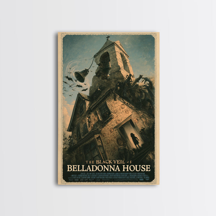 The Black Veil Of Belladonna House, English Language Horror Movie Poster, Gothic Nightmare Art, Classic Monster Poster, Canvas Print