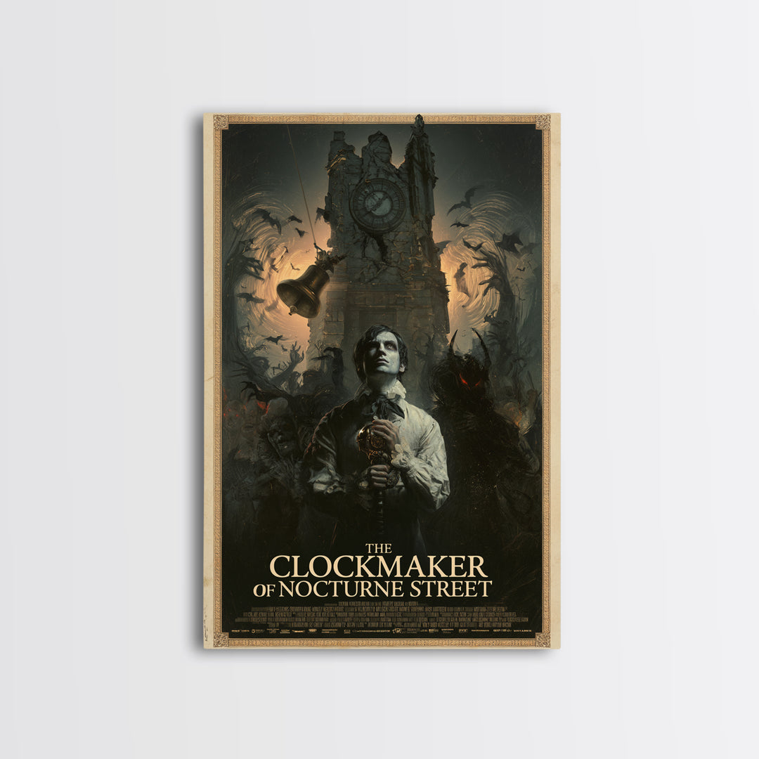 The Clockmaker Of Nocturne Street, English Language Horror Movie Poster, Gothic Nightmare Art, Retro Horror Movie Art