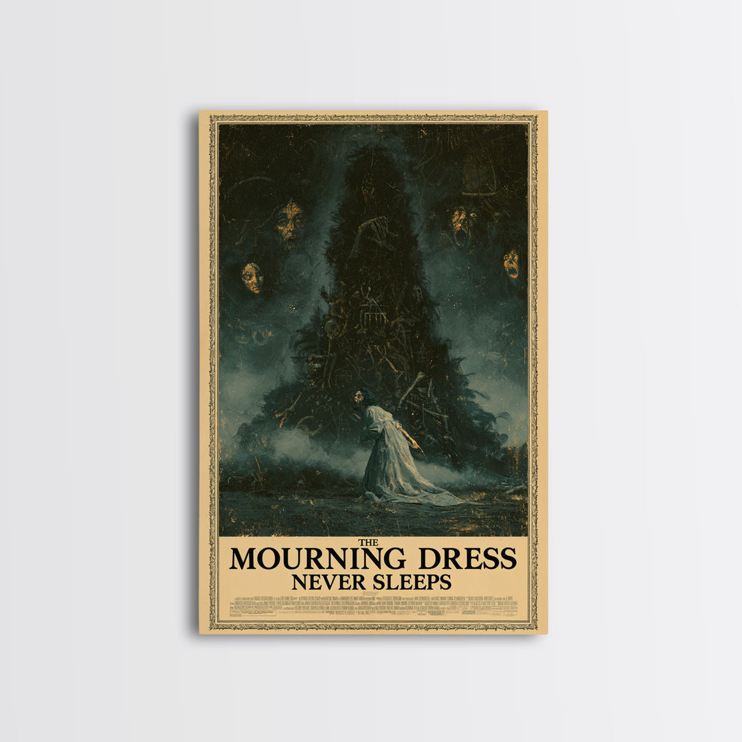 The Mourning Dress Never Sleeps, English Language Horror Movie Poster, Dark Romantic Horror Art, Cult Horror Poster, Canvas Print