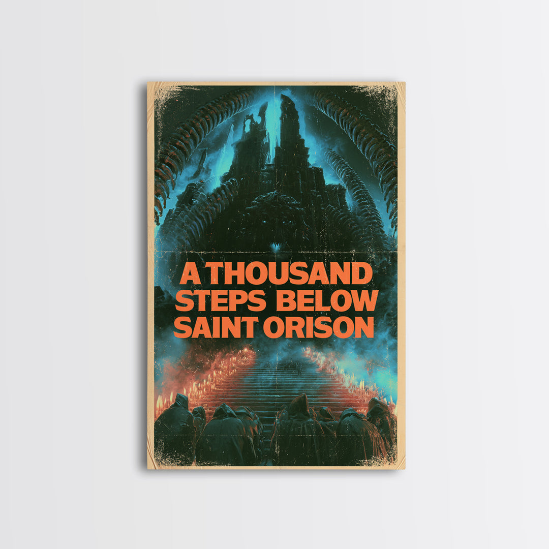 A Thousand Steps Below Saint Orison, English Language Horror Movie Poster, 1980s Vhs Nightmare Cover Inspired Art, Cult Horror Poster