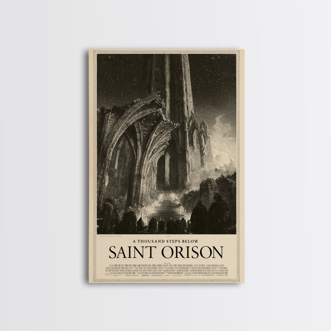 A Thousand Steps Below Saint Orison, English Language Horror Movie Poster, Gothic Engraving Art, Retro Horror Movie Art