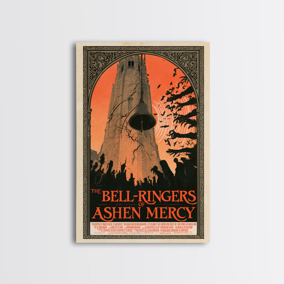 The Bell-Ringers Of Ashen Mercy, English Language Horror Movie Poster, Decadent Line Art, Cult Horror Poster, Canvas Print
