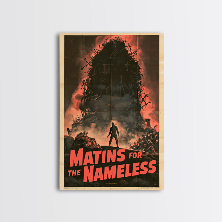 Matins For The Nameless, English Language Horror Movie Poster, 1950s Creature-Feature One-Sheet Inspired Art, Classic Monster Poster