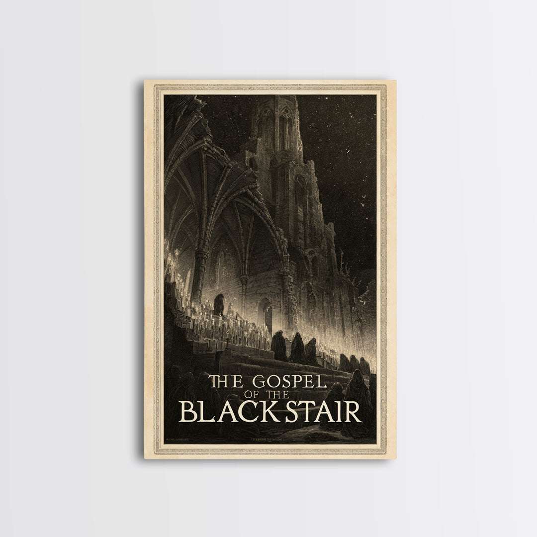 The Gospel Of The Black Stair, English Language Horror Movie Poster, Gothic Engraving Art, Gothic Cinema Wall Art, Canvas Print