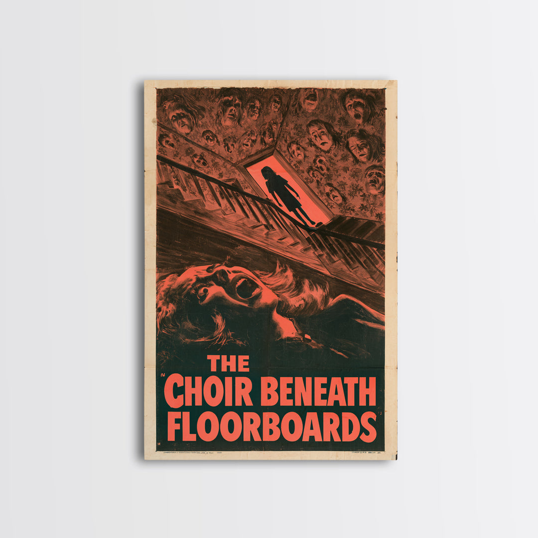 The Choir Beneath The Floorboards, English Language Horror Movie Poster, 1950s Creature-Feature One-Sheet Inspired Art, Framed Canvas Print