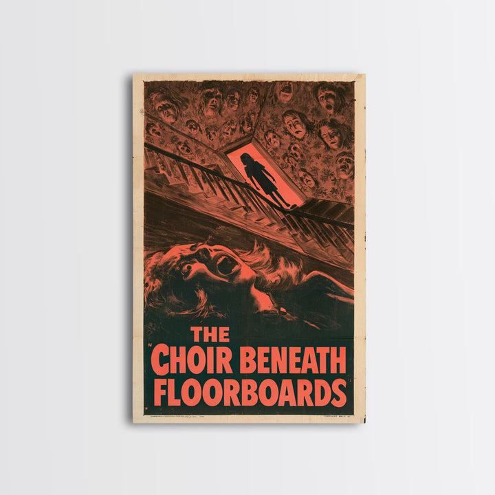 The Choir Beneath The Floorboards, English Language Horror Movie Poster, 1950s Creature-Feature One-Sheet Inspired Art, Framed Canvas Print