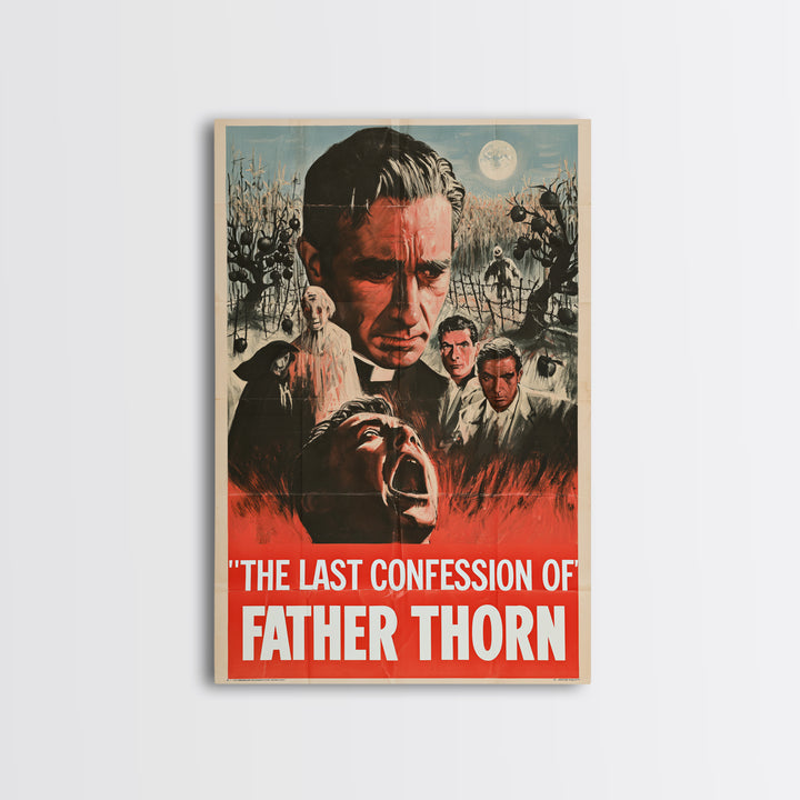 The Last Confession Of Father Thorn, English Language Horror Movie Poster, 1950s Creature-Feature One-Sheet Inspired Art, Cult Horror Poster