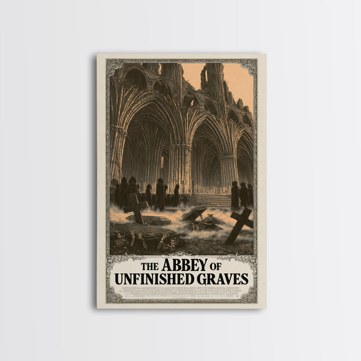 The Abbey Of Unfinished Graves, English Language Horror Movie Poster, Decadent Line Art, Gothic Cinema Wall Art, Halloween Decor
