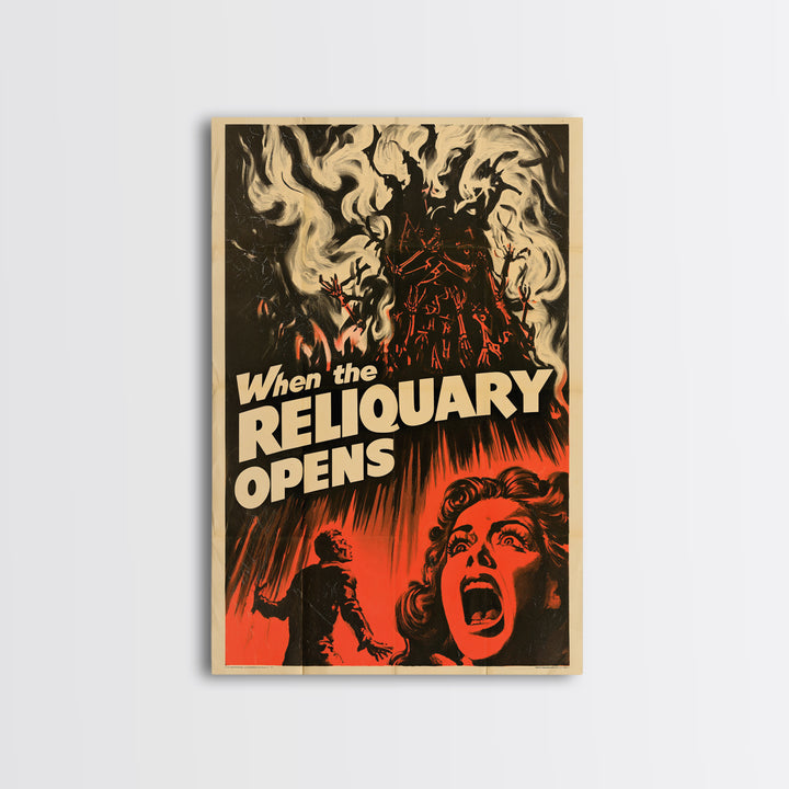 When The Reliquary Opens, English Language Horror Movie Poster, 1950s Creature-Feature One-Sheet Inspired Art, Gothic Cinema Wall Art