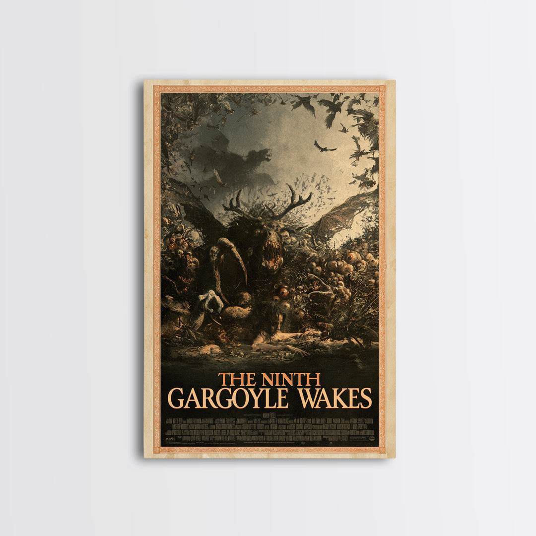 The Ninth Gargoyle Wakes, English Language Horror Movie Poster, Gothic Nightmare Art, Classic Monster Poster, Canvas Print