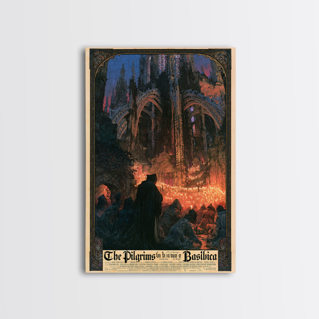 The Pilgrims Of The Drowned Basilica, English Language Horror Movie Poster, Stained Glass Gothic Art, Cult Horror Poster, Canvas Print