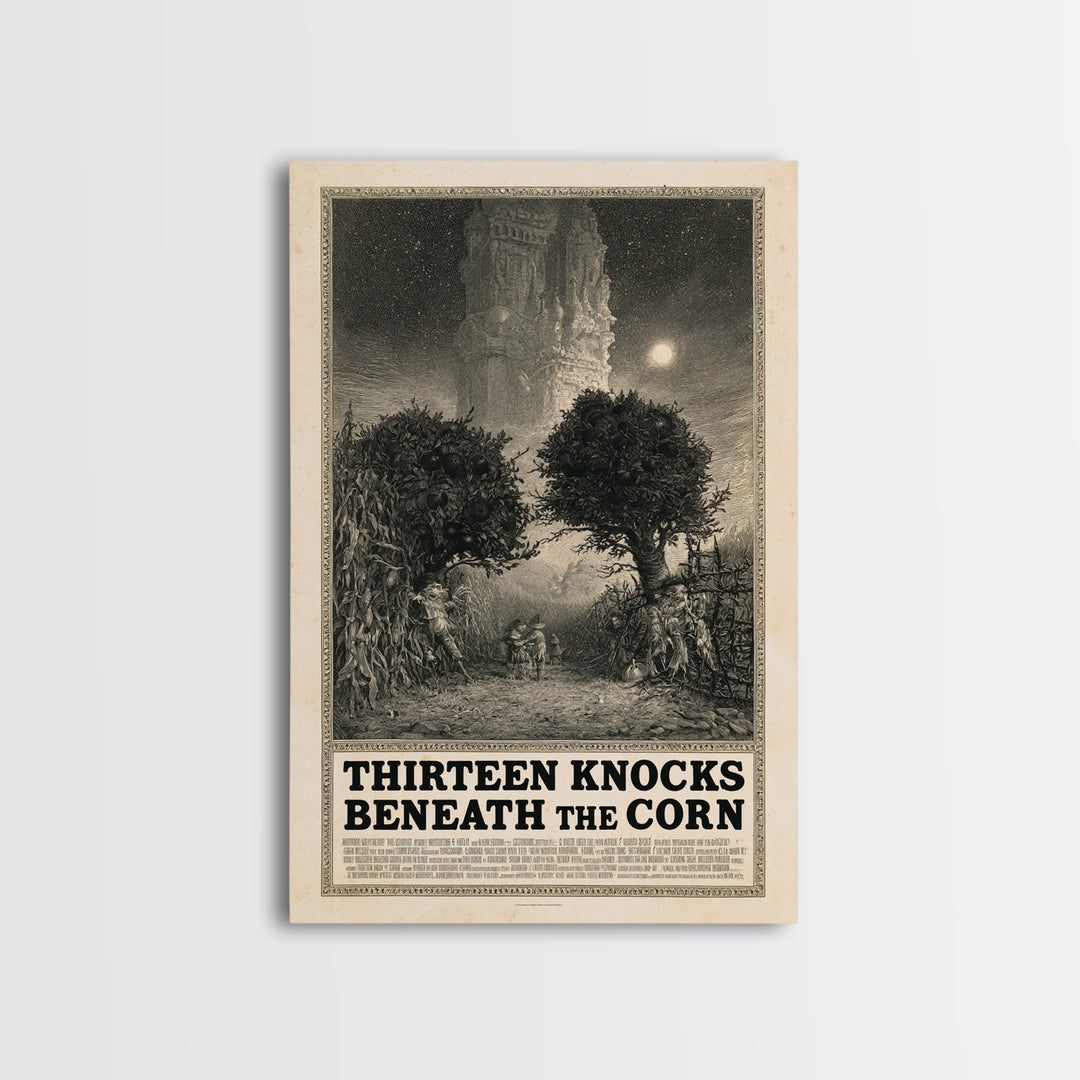 Thirteen Knocks Beneath The Corn, English Language Horror Movie Poster, Gothic Engraving Art, Cult Horror Poster, Canvas Print