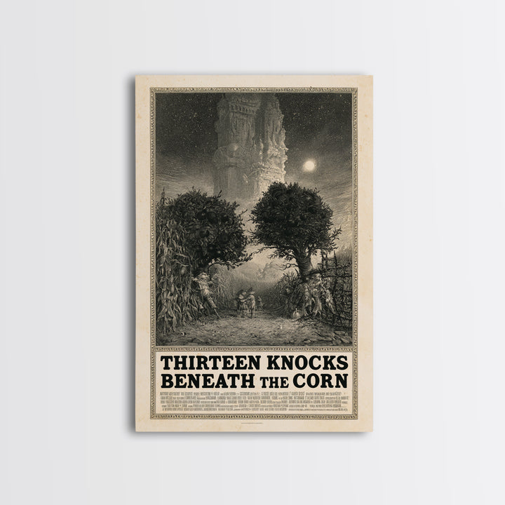 Thirteen Knocks Beneath The Corn, English Language Horror Movie Poster, Gothic Engraving Art, Cult Horror Poster, Canvas Print