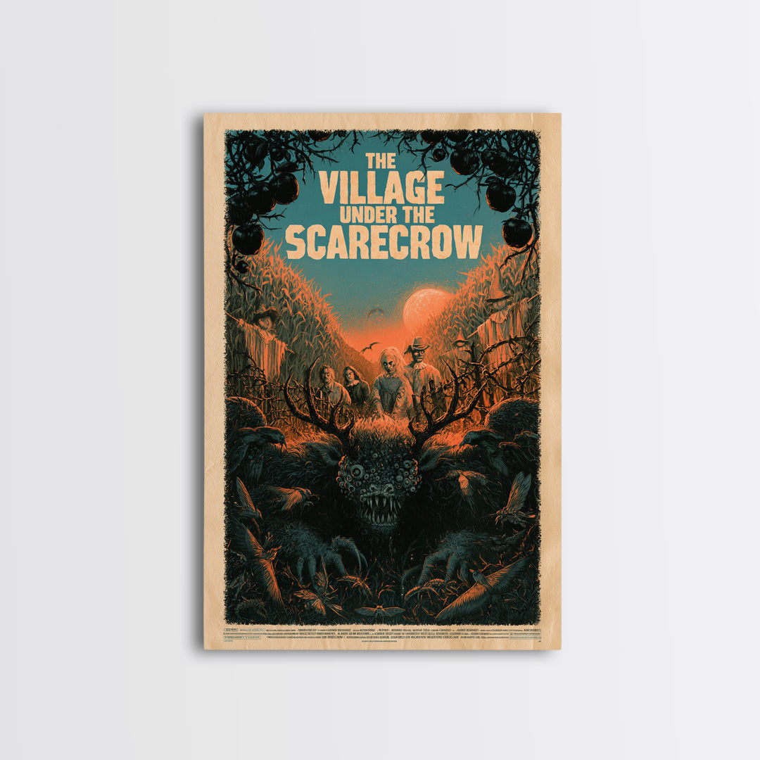 The Village Under The Scarecrow, English Language Horror Movie Poster, Decadent Line Art, Gothic Cinema Wall Art