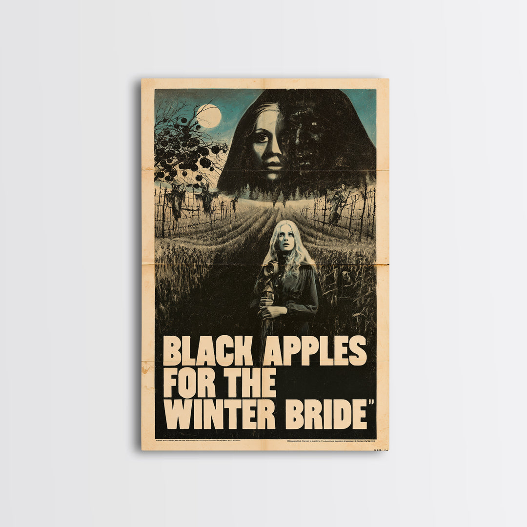 Black Apples For The Winter Bride, English Language Horror Movie Poster, 1970s Horror Art, Gothic Cinema Wall Art, Framed Canvas Print