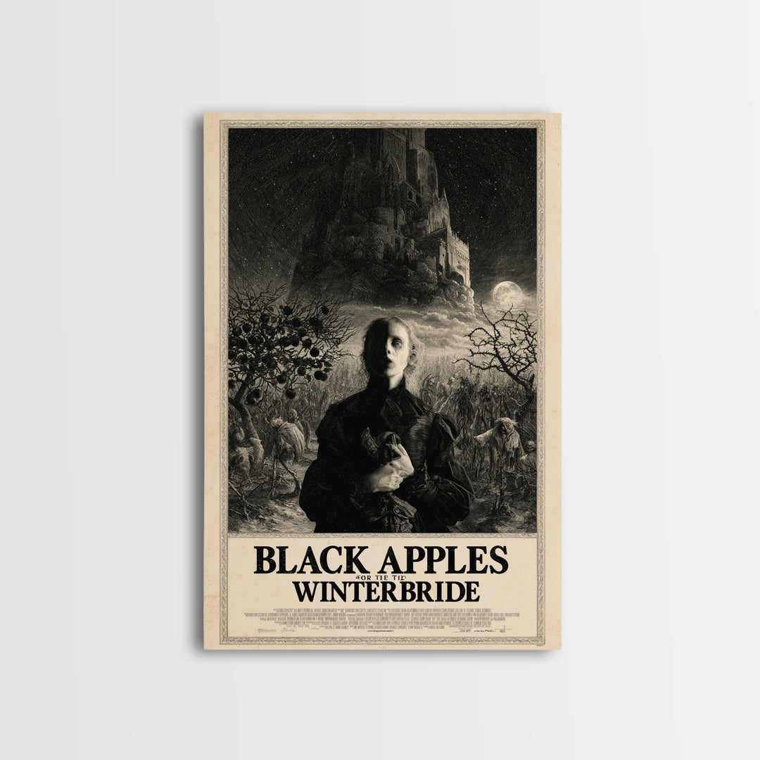 Black Apples For The Winter Bride, English Language Horror Movie Poster, Gothic Engraving Art, Retro Horror Movie Art