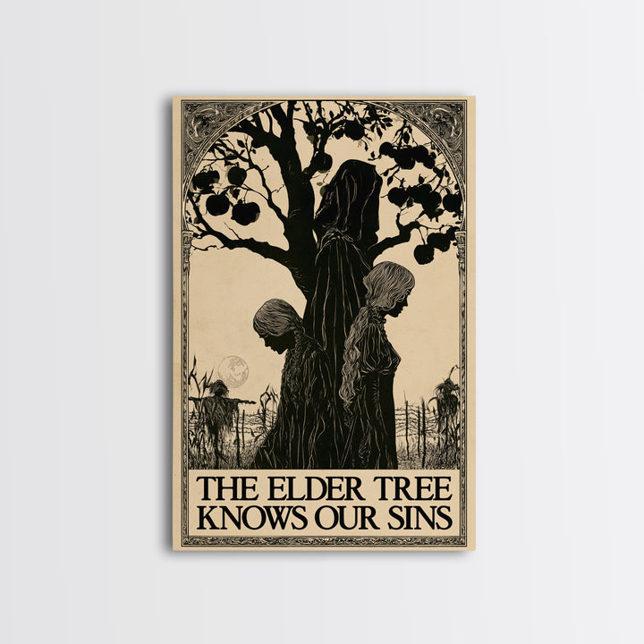 The Elder Tree Knows Our Sins, English Language Horror Movie Poster, Decadent Line Art, Classic Monster Poster, Canvas Print