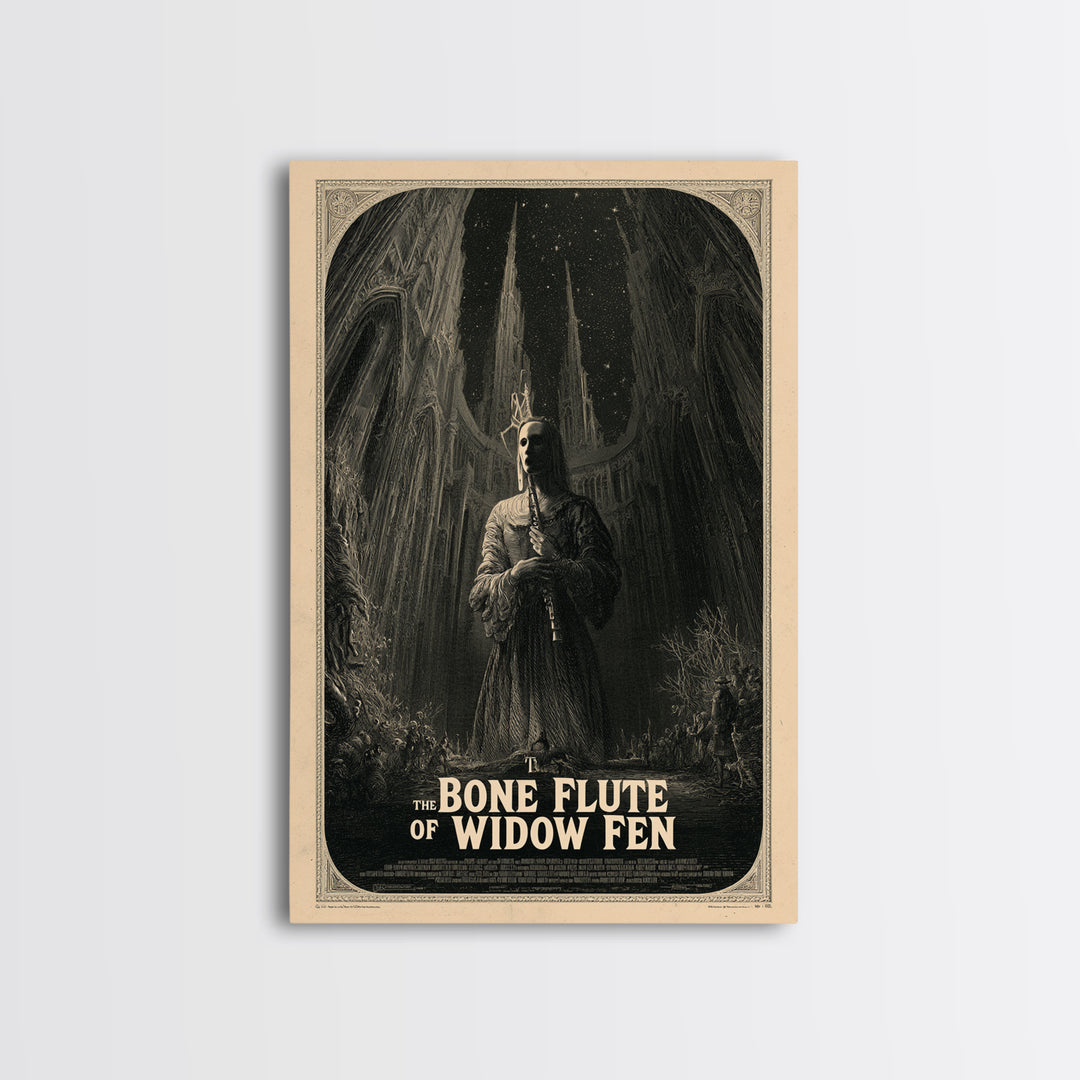 The Bone Flute Of Widow Fen, English Language Horror Movie Poster, Gothic Engraving Art, Classic Monster Poster, Canvas Print