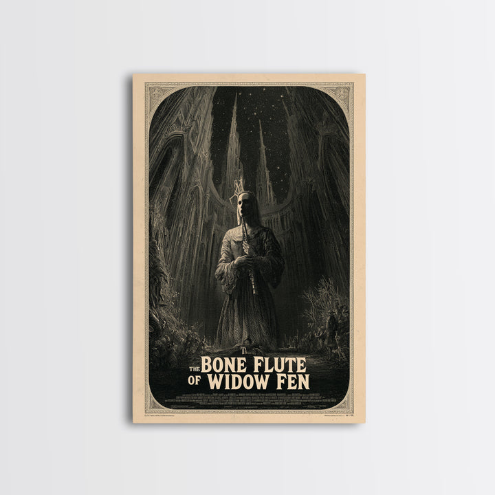 The Bone Flute Of Widow Fen, English Language Horror Movie Poster, Gothic Engraving Art, Classic Monster Poster, Canvas Print