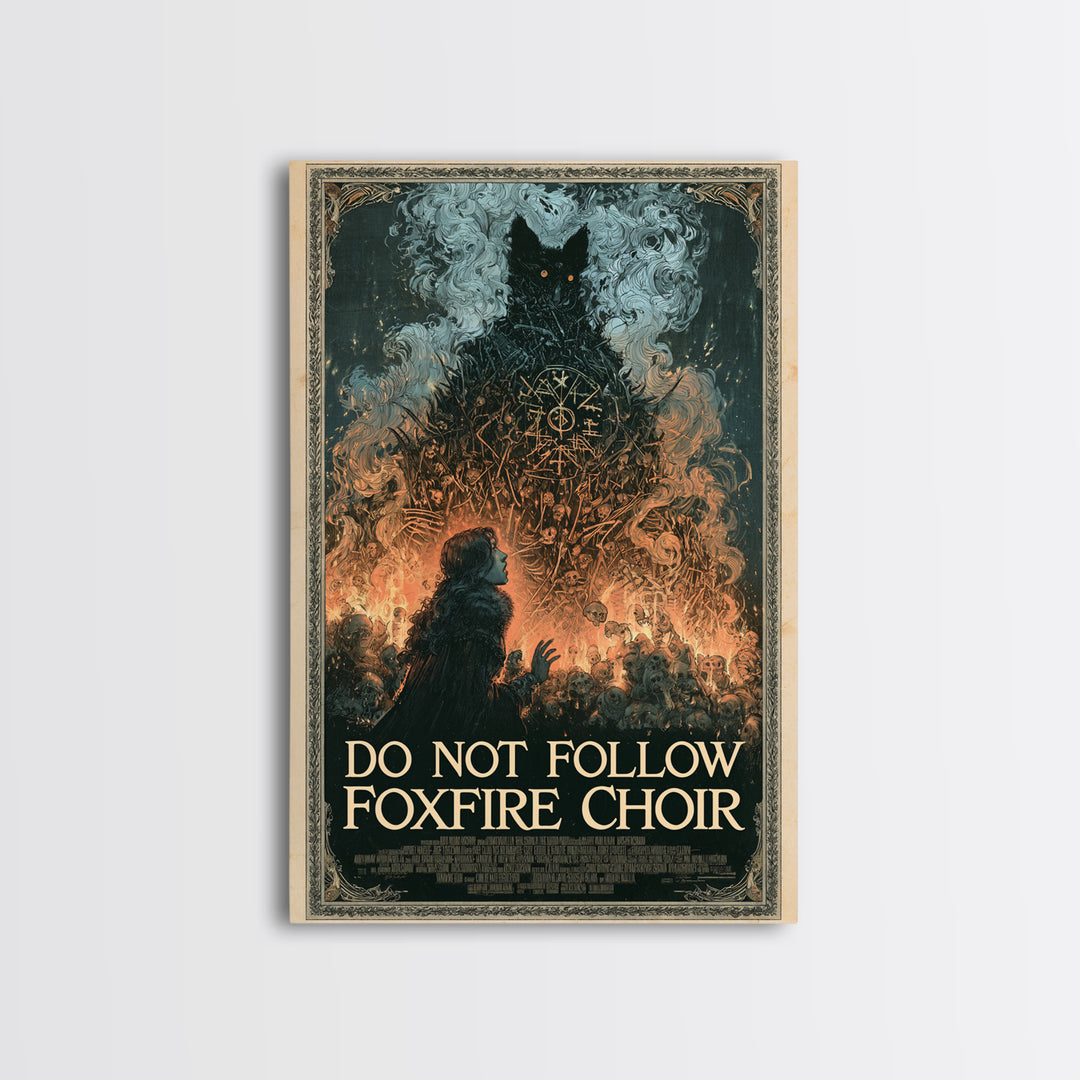 Do Not Follow The Foxfire Choir, English Language Horror Movie Poster, Stained Glass Gothic Art, Cult Horror Poster, Framed Canvas Print