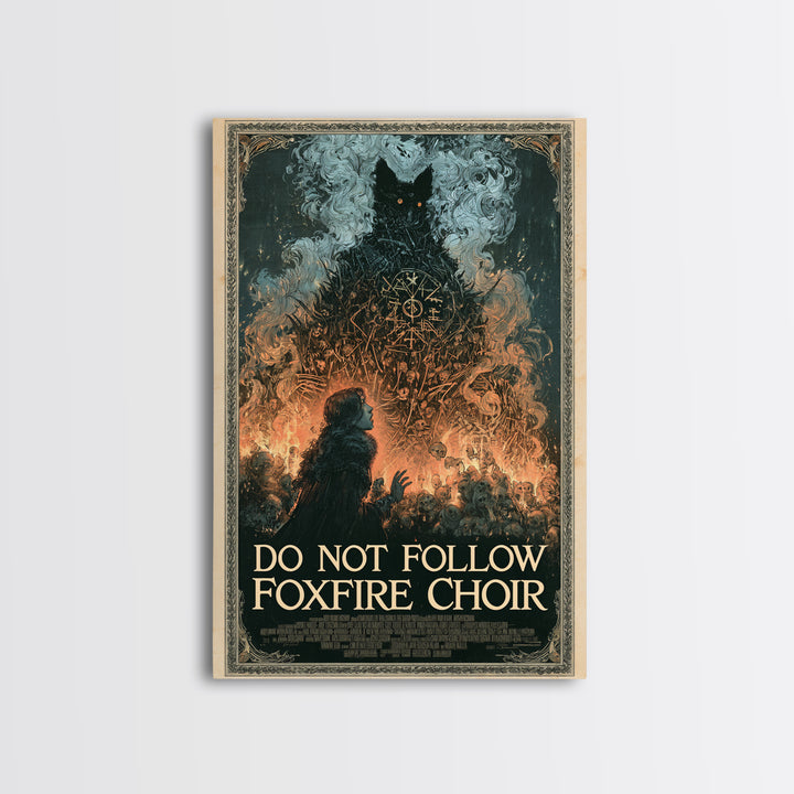Do Not Follow The Foxfire Choir, English Language Horror Movie Poster, Stained Glass Gothic Art, Cult Horror Poster, Framed Canvas Print