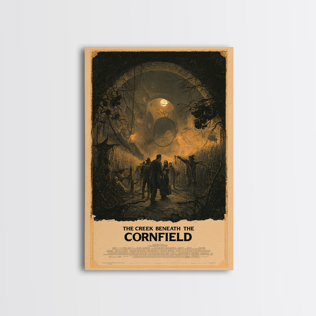 The Creek Beneath The Cornfield, English Language Horror Movie Poster, Architectural Etching Art, Classic Monster Poster