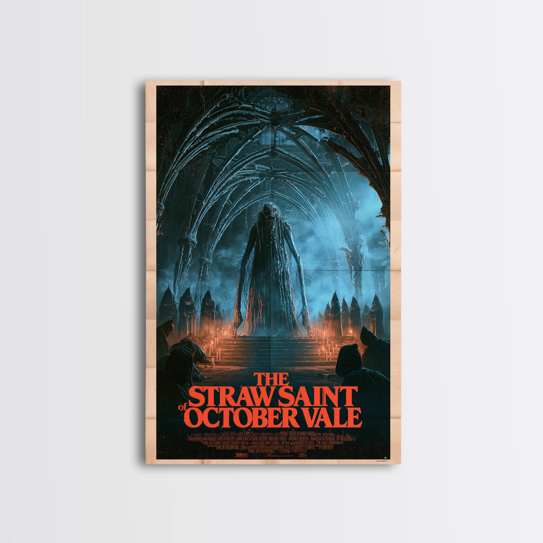 The Straw Saint Of October Vale, English Language Horror Movie Poster, 1980s Vhs Nightmare Cover Inspired Art, Gothic Cinema Wall Art