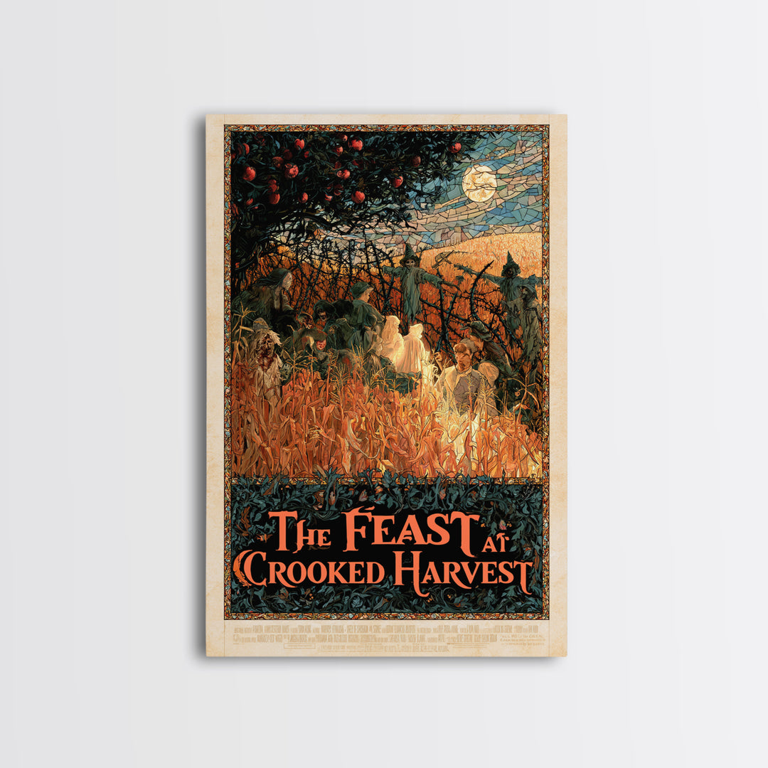 The Feast At Crooked Harvest, English Language Horror Movie Poster, Stained Glass Gothic Art, Gothic Cinema Wall Art, Framed Canvas Print